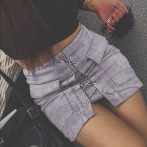 Grey Suede lace up mini skirt